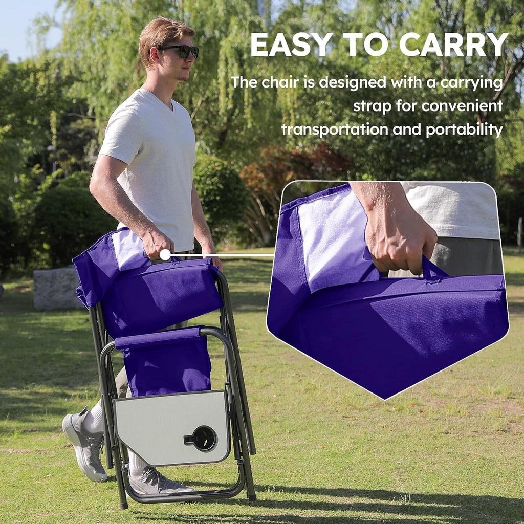 Colegence Oversized Directors Camping Chair Set of 2 Support 600 LBS, Heavy Duty Folding Outdoor Chairs with Side Pocket and Adjustable Side Table for Outside Beach,Lawn,Fishing, Deep Purple
