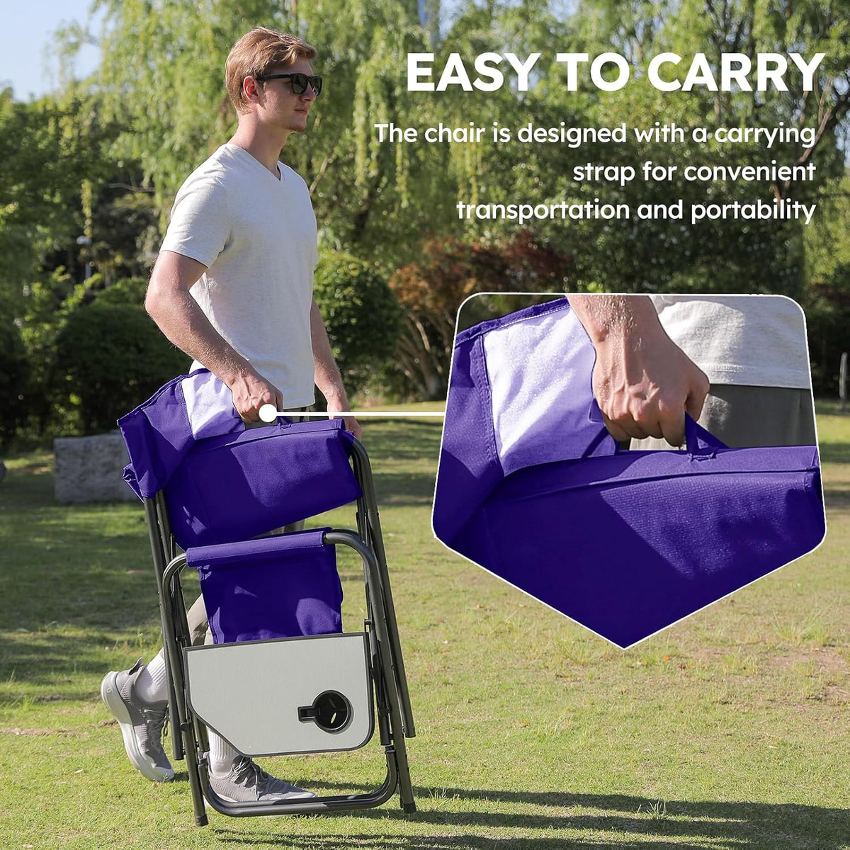 Colegence Oversized Directors Camping Chair Set of 2 Support 600 LBS, Heavy Duty Folding Outdoor Chairs with Side Pocket and Adjustable Side Table for Outside Beach,Lawn,Fishing, Deep Purple