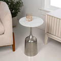 Eyely DNE4002A Noa 20.25" Classic Designer Metal Drink Table and Decorative End Table w/White Marble Round Top and Bell Pedestal Base for Living Room, Bedroom, Antique Nickel