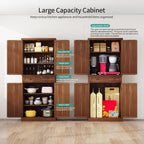 72.2” Tall Kitchen Pantry Cabinet with Rattan Doors, Walnut Freestanding Storage Hutch with 4 Adjustable Shelves and Drawer, Farmhouse Wood Cupboard for Dining Room & Living Room, 180° Hinges