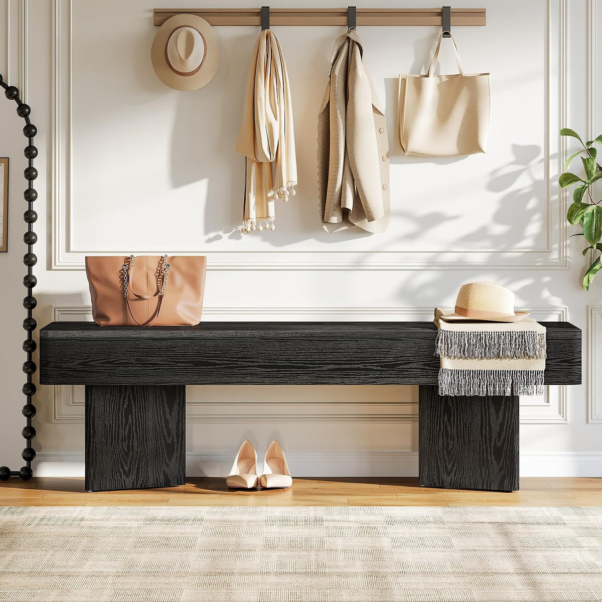 Tribesigns Black Entryway Bench, 47.24" Modern Shoe Bench with Sturdy Bases, Wooden Indoor Bench for Entry Way, Living Room, Bedroom
