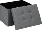 PINPLUS Button Tufted Folding Linen Storage Ottoman 16.5", 36L Collapsible Storage Cube with Lid, Supports 250 lbs, Fabric Foot Rest Ottoman for Living Room, Bedroom, Entryway,Grey