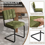 Mid-Century Modern Dining Chairs Set of 4 with Metal Legs, Green | Upholstered Chenille Cantilever Dining Chairs with Ergonomic Backrests, Armless Design, Padded Seats for Dining Room