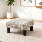 Joveco Small Foot Rest Stool Ottoman, Square Upholstered Fabric Footstool for Couch, Under Desk, Office, Living Room, Printing Beige