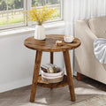 Solid Wood Round End Table, Sofa Side Table with Storage Shelf, Farmhouse Nightstand for Living Room, Bedroom, Easy Assembly (1)