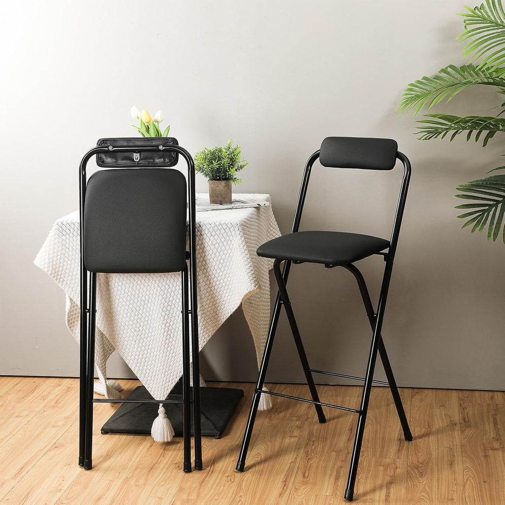 Thyle 1 Pcs Folding Bar Stool with Backrest Counter Height Seat,29.5 Inch | Tall Foldable Design for Kitchen Island Cafe Dining, Portable Space-saving, Leather Padded Seat Back, Metal Frame
