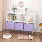 Kids Bookcase with Collapsible Fabric Drawers, Toddler Table and | Multi-purpose kids furniture set for bedroom with collapsible fabric drawers, sturdy MDF board, easy setup, perfect for