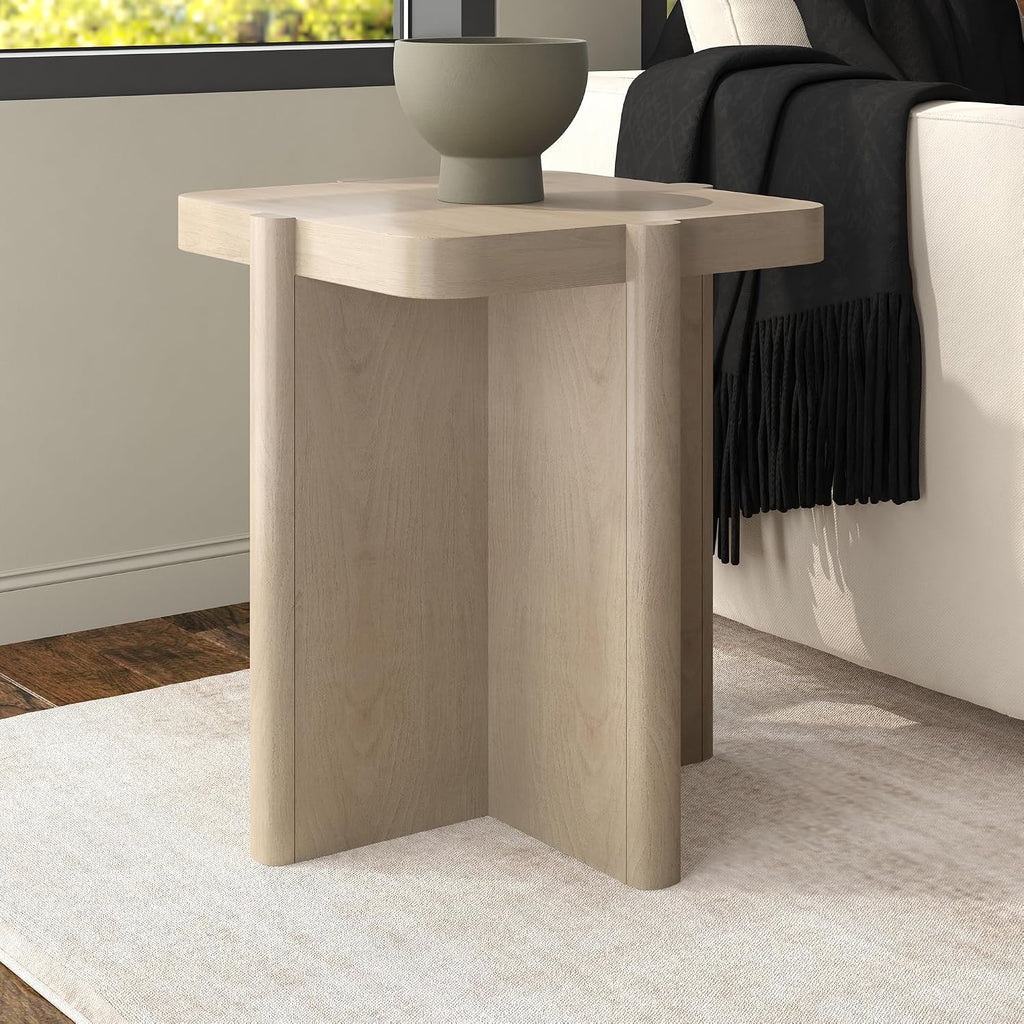 Henn&Hart 20'' Modern Wooden Square End Table, Side Table, Nightstand with X-Base for Living Room, Office, Family Room, or Bedroom, Alder White