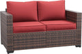 Amopatio Patio Loveseat, Outdoor Furniture 2-Seat Wicker Porch Furniture Outdoor Couch Sofa with Water-Resistant Cover & Non-Slip Cushions, Premium Patio Set,Burgundy