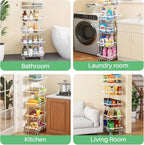 SAYZH 5-Tier Fruit Basket Stand with Vegetable Baskets for Kitchen, White | Stackable Metal Wire Basket, Sturdy Rolling Storage Carts for Kitchen, Pantry Organizer, Snack and Jar Storage
