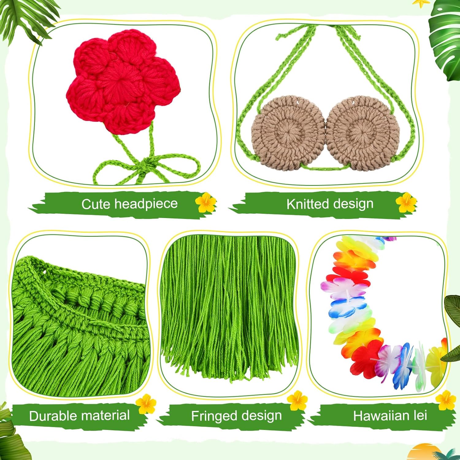 3 Pcs Summer Bikini Goose Outfit for 23'' Plastic or Cement Porch Goose Hawaiian Knitted Bikini Lawn Clothes Tropical Costume for Summer Hula Party Patio Yard Lawn
