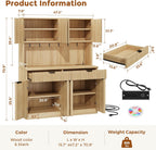 Jocoevol Fluted Kitchen Pantry Storage Cabinet with Charging Station/LED Light/Doors/Shelves, 71'' Tall Kitchen Food Hutch with Microwave Stand for Dining Room Living Room (Natural, 47 * 15.7 * 71)