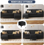 Shintenchi L Shaped Sectional Sofa Couch,Convertible Modular Sofas with Movable Ottoman,3-Seat Upholstered Corduroy Couch,Small Couches for Living Room,Apartment,Office(Black)