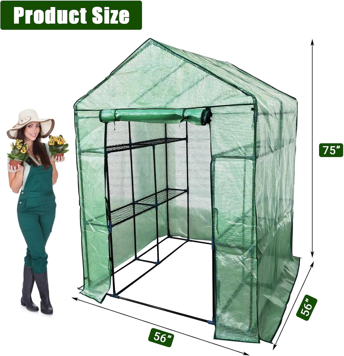 Greenhouse for Outdoors,Walk in 3-Tier 6 Shelves Green House w/ Roll-Up Zippered Door Anchors and Ropes,Waterproof & UV Protected Plant Garden Hot House for Garden Patio Backyard,57 x 57 x 76''