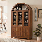 73" Tall Arched Kitchen Pantry with Three Glass Doors,Door Shelves & Adjustable Shelves, Tall Cupboard for Dining Room, Bathroom (Walnut-CW)