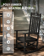 Outdoor Rocking Chair, All-Weather Resistant Poly Lumber Rocker Chair Outdoor, High Back Plastic Patio Rocking Chairs for Outside Porch Rocker Garden Lawn, Black