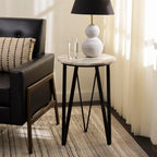 SAFAVIEH Home Collection - Reni Brown Marble & Black Metal Accent Table, Contemporary Round Side Table, Fully Assembled (ACC3753A)
