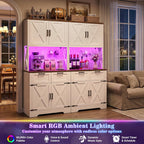 Unikito 71" Tall Kitchen Pantry Cabinet with Microwave Countertop, 63" Wide Pantry Storage Cabinet with Charging Station & LED Lights,Large Kitchen Hutch Cabinet with Drawers for Dining Room, White