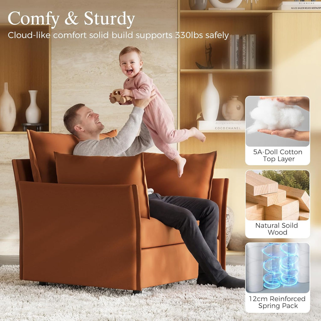ABCASA Oversized Velvet Accent Chair with Removable Covers, Extra Deep Seat & Wide Reading Chair with 2 Pillows for Living Room, High Back, Terracotta