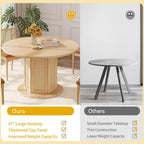 DWVO Round Dining Table for 4-6 People 47 Inch Farmhouse Kitchen Table with Rattan Circular Base Wooden Dinner Table for Dining Room Family Gathering, Natural Oak