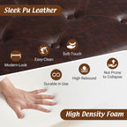 Christopher Knight Home Yae Luxurious PU Leather Upholstered End of Bed Ottoman, Wooden Living Room Ottoman Bench with Fluted Legs/Cylindrical Arm, Long Entryway Bench with Button Tufting, Brown