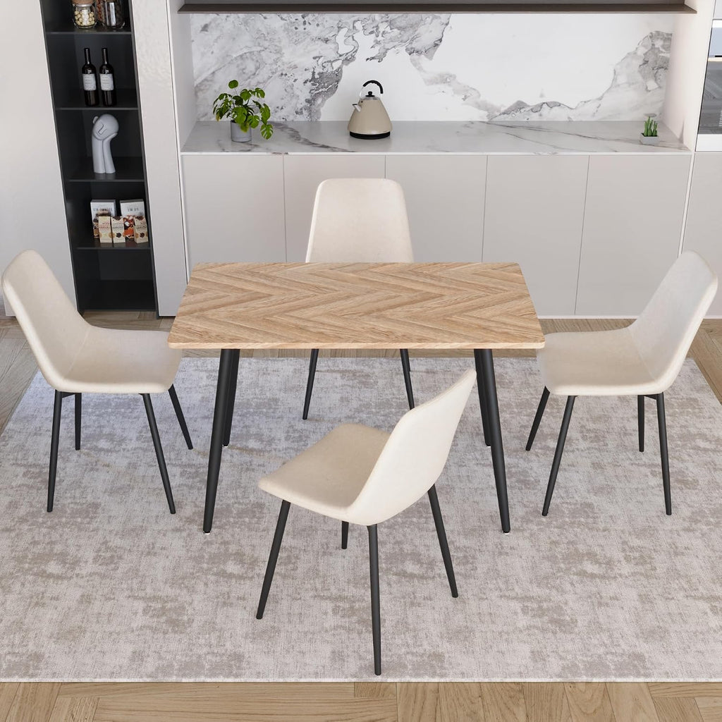 Small Dining Table Set for 4, Modern Dining Table and Chairs Set with 4 Fabric Dining Chairs, 5 Piece Wooden Dining Table Set, 47'' Kitchen Table Set, Ideal for Small Spaces