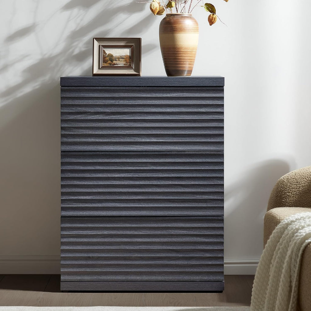 SICOTAS Fluted Buffet Cabinet with Storage, 3-Drawer Sideboard Cabinet, Modern Mid-Century Coffee Bar Cabinet for Living Room, Entryway, Kitchen