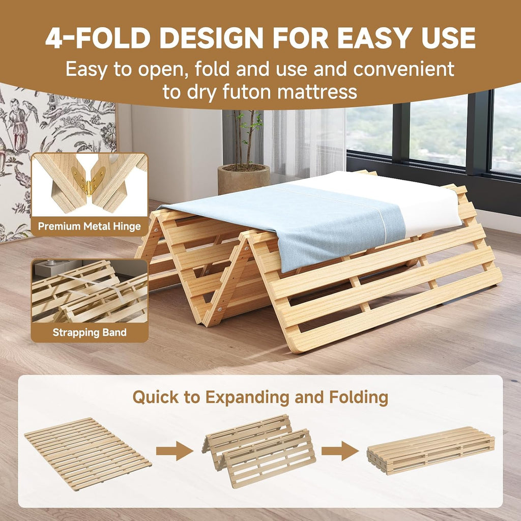LILYPELLE Floor Bed Frame Full, Foldable Tatami Bed Frame Futon Frame | Breathable Moisture-Proof Bed Plate, Wood Slatted Floor Bed Frame, Japanese Floor Beds for Floor Sleeping & Futon Mattress