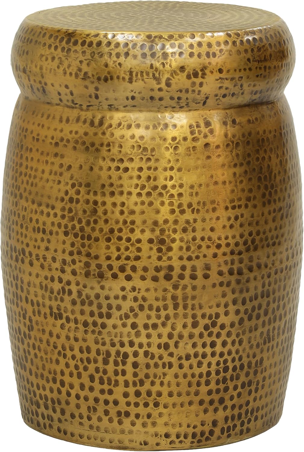 Kvira 21 Inch Round Drum Side End Table, Artisan Hammered Embossed Texture, Antique Gold Brass Finish, Modern Accent Table for Living Room, Bedroom, Entryway and Home Decor Display