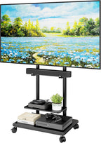 Rolling TV Stand with Soundbar Mount for 37-75inch TVs up to 154lbs | Swivel&Tilt Mobile TV Stand with Large Storage,Height Adjustable,Steel Base,Max VESA 600x400mm,Sturdiness,Easy Assembly,Black