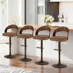 VECELO Bar Stool Set of 2,Kitchen Island Stools with Bentwood Back,Arm&Footrest,360°Swivel Counter Height Stools,PU Leather Cushion Seat Adjustable Height for Club Pub&Kitchen,Dark Brown