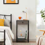 VECELO Tall Nightstand,27.6 inch Wooden End Table with Metal X-Frame,Side Table with Drawer and Storage Shelf for Living Room Bedroom Entryway Small Spaces