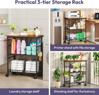 SWTYMIKI Rolling Kitchen Microwave Cart - 3 Tier Microwave Table Stand with Storage Basket and Hooks, Kitchen Utility Cart on Wheels, Coffee Cart Shelf Rack Organizer for Living Room Office, Balcony