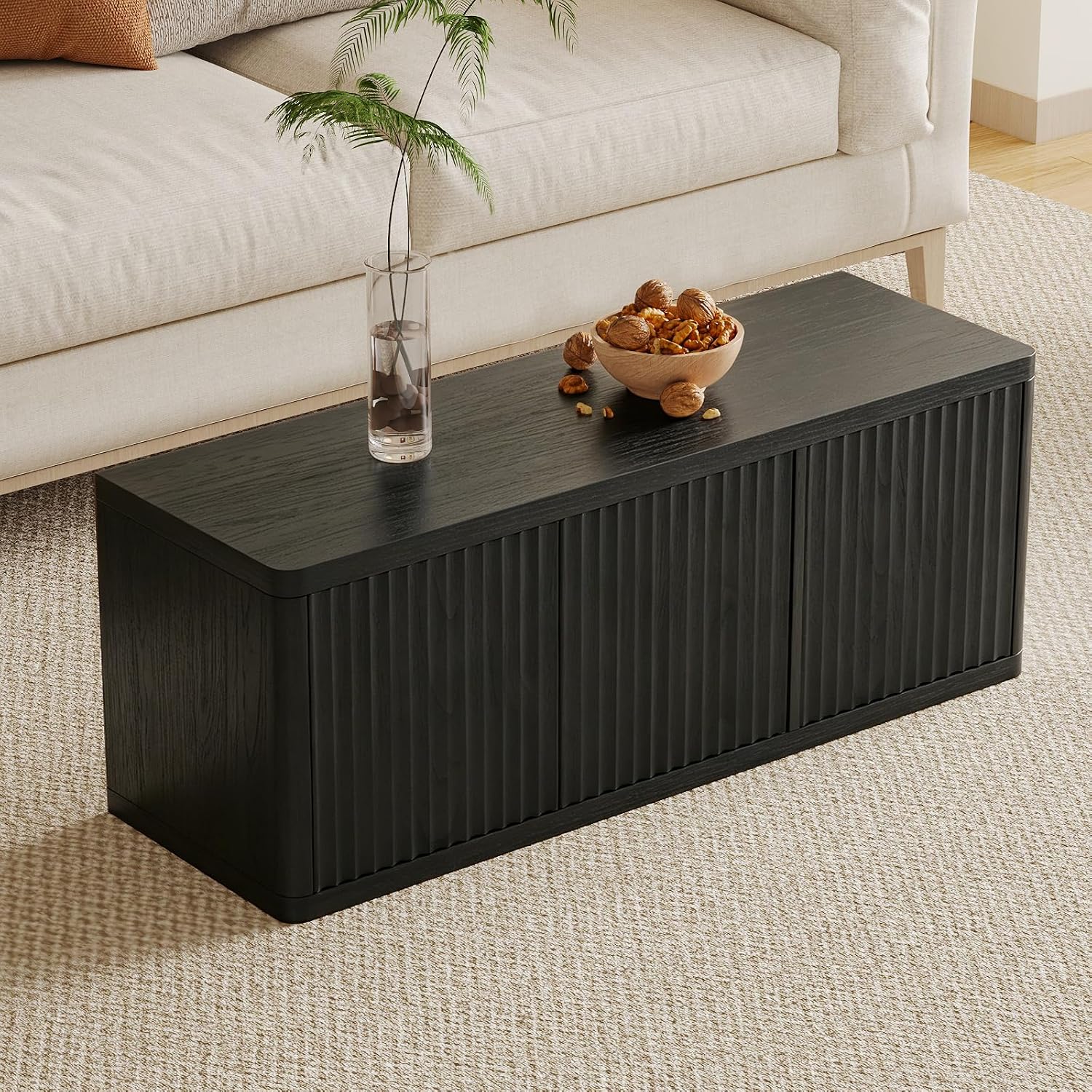 2-Tier Shoe Storage Bench with Cushion, 41.3" Entryway Bench with Padded Seat Cushion, Hidden Shoe Cabinet Storage for Hallway, Living Room, Bedroom,Black