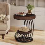 Tribesigns Round End Table, 2-Tier Farmhose Wood Side Table with Shelf Storage, Small Sofa Side Bedside Nightstand, Arc-Shaped Frame Accent Furniture for Living Room, Rustic Brown
