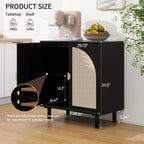 2 Doors Rattan Sideboard Cabinet– 31.5”L for Entryway/Living Room/Dining Console Table Storage, Moisture-Proof, Sturdy Golden Semi-Circular Metal Handles