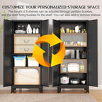 GAIOUS 75.2" Tall Storage Cabinet,Metal Pantry Storage Cabinets with 2 Door | and 5 Adjustable Shelves, Black Kitchen Food Cabinet, Metal Utility Cabinets for Kitchen, Dinning Room, Laundry Room