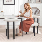 Boucle Dining Chairs Set of 4 Mid Century Modern Dining Chairs Round Cushion Dining Room Chairs with Curved Back and Black Metal Legs for Kitchen, Living Room, Bedroom (Beige)