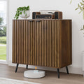 Smuxee Fluted Sideboard Cabinet, Freestanding Walnut Buffet Cabinet with Adjustable Shelf, Wood Storage Cabinet for Living Room, Entryway, Hallway