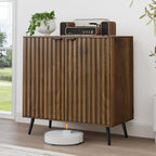 Smuxee Fluted Sideboard Cabinet, Freestanding Walnut Buffet Cabinet with Adjustable Shelf, Wood Storage Cabinet for Living Room, Entryway, Hallway