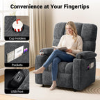 AMADA HOMEFURNISHING Power Recliner Chair for Adults, One-Touch Synchronized Electric Recliner with USB Ports, Cup Holder & Side Pockets, Thick Seat Cushion, Chenille, Living Room & Bedroom