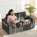 Loveseat Sofa for Living Room, Small Cloud Couch with Double-Density Foam Support, Removable Washable Corduroy Cover & 4 Pillows, Comfy Floor Sofa, Compact Couch for Small Spaces, Dark Grey