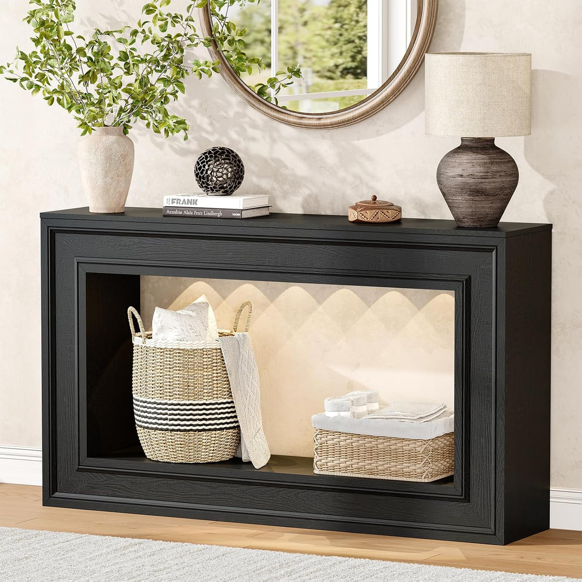 Rresyet 55" Long Console Tables with LED Lights, Narrow Console Tables for Entryway, 2-Tier Table Behind The Sofa, Modern Hallway Accent Table for Living Rooms, Corridors, and Foyers (Black)