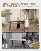 FanttikOutdoor Folding Table 4 Foot Quick Adjust Portable Plastic 4 Heights | Effortless Adjustable Height Small Card Table, Fixing Lock, Indoor Outdoor Use for Party Camping, 1 Pack Black Zeta X4 Pro