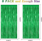 8 Pack Green Streamer, 3.28 FT x 7.05 FT Dinosaur Backdrop, Metallic Tinsel Backdrop FOI Fringe Curtains Party Streamer, Jungle Decor Green Streamer Party Decorations Photo Booth Props
