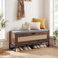Giantex Rattan Shoe Bench, Flip-Top Entryway Bench with Removable Padded Seat & Hidden Storage, Wooden Shoe Storage Chest with Metal Legs for Bedroom, Hallway, 440 lbs Max Load (Rustic Brown & Black)