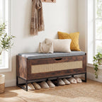 Giantex Rattan Shoe Bench, Flip-Top Entryway Bench with Removable Padded Seat & Hidden Storage, Wooden Shoe Storage Chest with Metal Legs for Bedroom, Hallway, 440 lbs Max Load (Rustic Brown & Black)