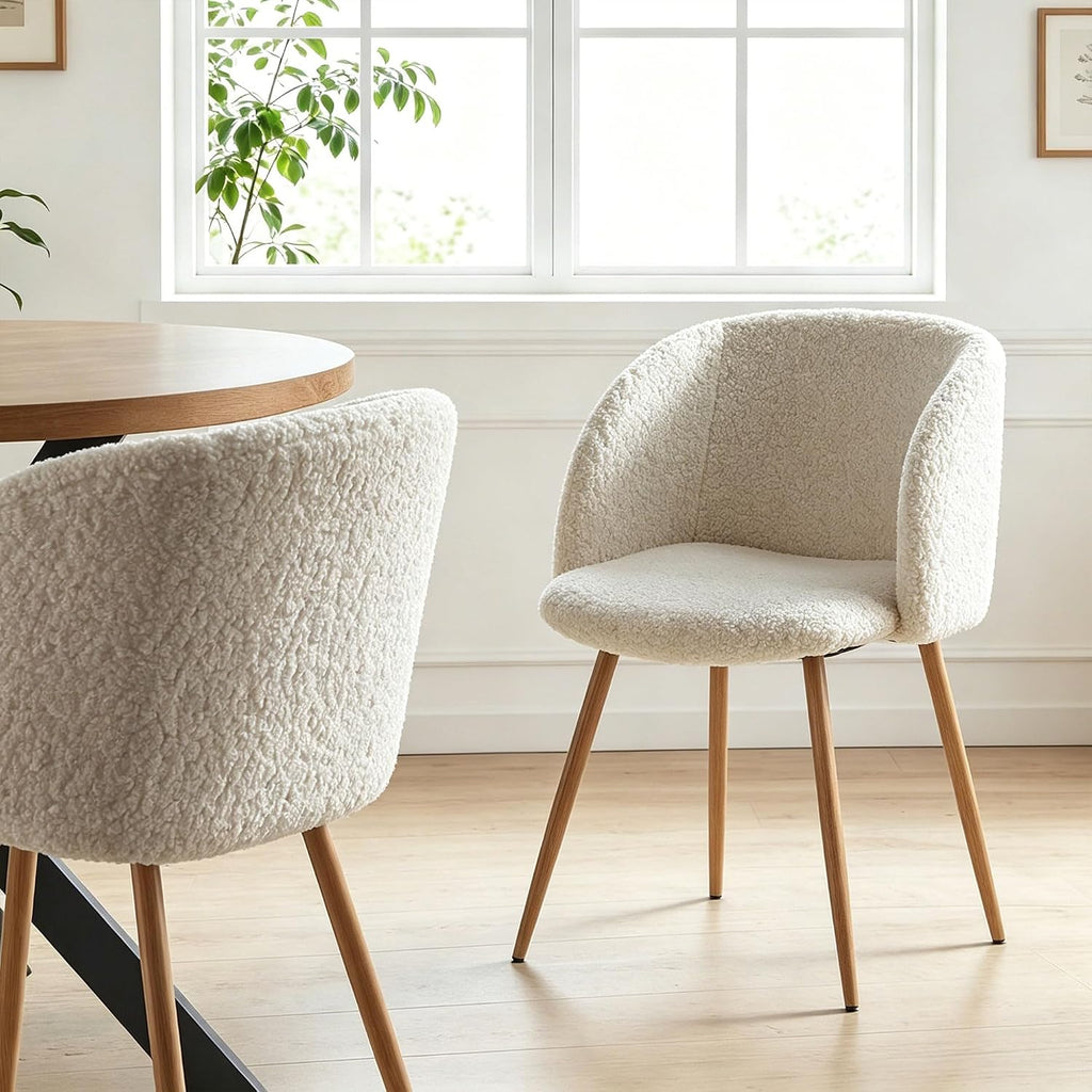 Homedot 5 Pieces Dining Table Set for 4, Modern Mid Century Round Kitchen Dinner Table with Barrel Dining Chairs Set, 37-Inch Circle Breakfast Nook Table Set with Cozy Arm Chairs for Dining Room