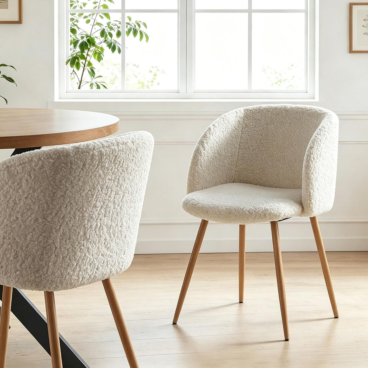 Homedot 5 Pieces Dining Table Set for 4, Modern Mid Century Round Kitchen Dinner Table with Barrel Dining Chairs Set, 37-Inch Circle Breakfast Nook Table Set with Cozy Arm Chairs for Dining Room