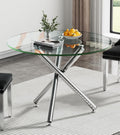 Modern Round Dining Table for 2 4 People, 36 in Glass Kitchen Dining Room Table with Silver Metal X-Shaped Legs, Space Saving Circle Dinner Tables for Dining Room, Kitchen, Living Room